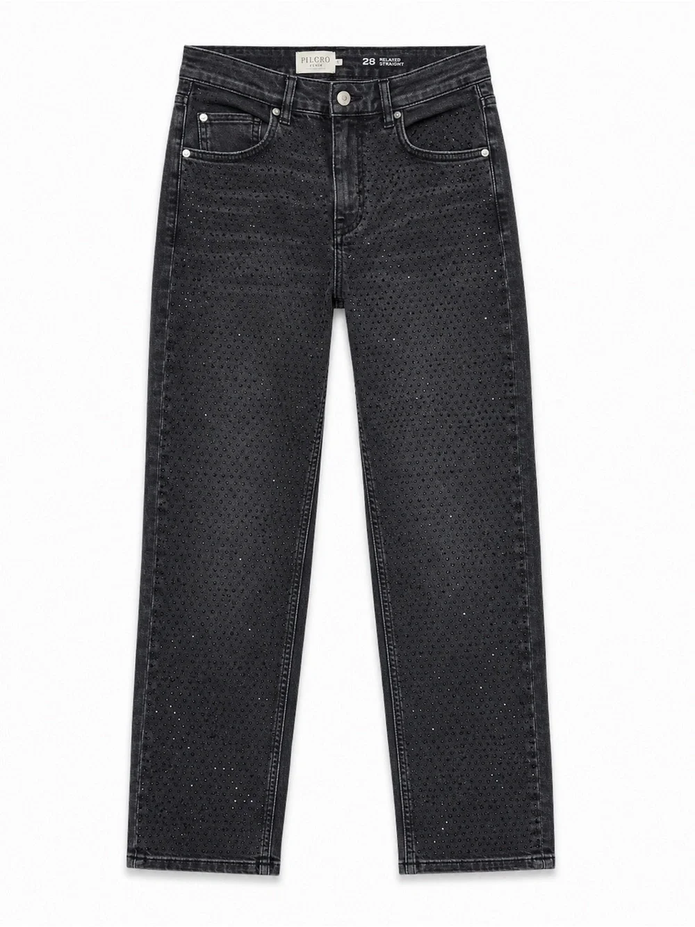 Anthropologie Pilcro Gem Straight Leg Jeans Womens 28 Black NWT Rhinestone